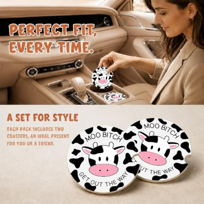 Funny Cow Car Coasters, Moo Get Out The Way Coquette Cup Holders, 13 - color: Funny Cow