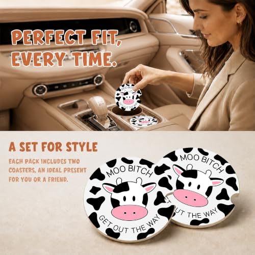 Funny Cow Car Coasters, Moo Get Out The Way Coquette Cup Holders, 13 - color: Funny Cow