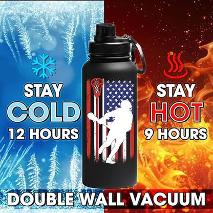Lacrosse Water Bottle 32oz, Funny Lacrosse Gifts Eat Sleep Lacrosse Repeat, Gifts for Lacrosse Players, Sports Water Bottle for Men Women Boys Girls, Insulated Gym Bottle - color: Lacrosse