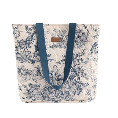 Maison d' Hermine Shopping Bags Cotton Quilted Tote Bag with Zipper Pockets - color: 008 - the Miller - Blue