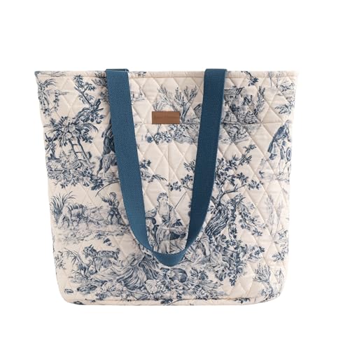 Maison d' Hermine Shopping Bags Cotton Quilted Tote Bag with Zipper Pockets - color: 008 - the Miller - Blue