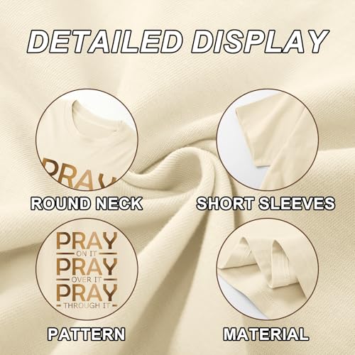 Tuislay Christian Shirts for Women Pray On It Pray Over It Pray Through It T Shirt Faith Graphic Tees Jesus Religious Tshirts - color: Apricot, size: Medium