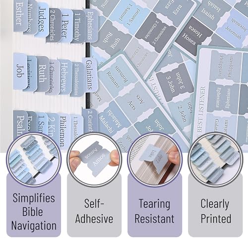 Mr. Pen- Laminated Bible Tabs, 75 pcs, Easy-to-Read & Apply - color: Blue Shades