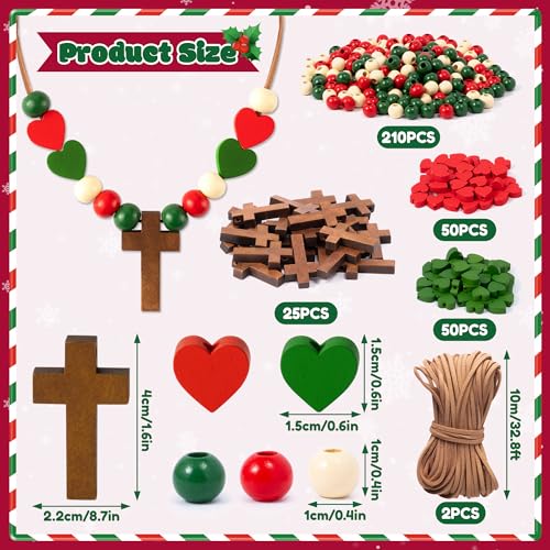 BeYumi Wooden Cross Necklace Craft - 24Pcs Christmas Wooden Cross Beads Necklace Craft Kit for Kids DIY Xmas Gift Christian Nativity Religious Jesus Decor Sunday School Classroom Party Fun Activities - style: Christmas