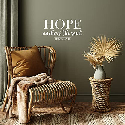Vinyl Wall Art Decal - Hope Anchors The Soul - Hebrews 6:19-13" x 25" - Modern Lovely Spiritual Bible Verse Sticker for Home Bedroom Closet Living Room Religious Center Decor (White)