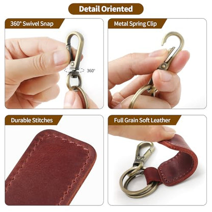 Jack&Chris Genuine Leather Car Keychain, Universal Key Fob Keychain, Leather Key Chain Holder for Men and Women, JC306 - color: Red*2