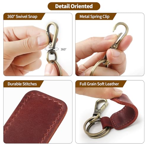 Jack&Chris Genuine Leather Car Keychain, Universal Key Fob Keychain, Leather Key Chain Holder for Men and Women, JC306 - color: Red*4