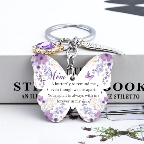 OEHEDOU Butterfly Gifts Keychain For Women Men Family Members Memorial Gift - color: Purple Mom