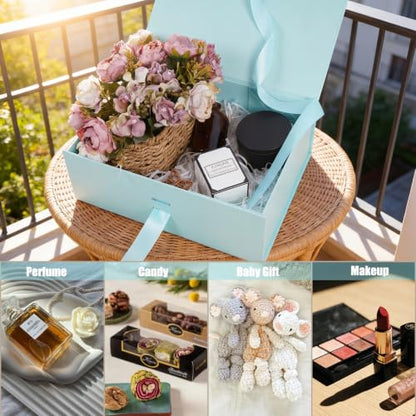 Aimyoo 5 Pack Light Blue Gift Box with Ribbon, 8.6x6.7x3.4 inch Groomsman Proposal Box for Presents with Magnetic Closure Lids, Rectangle Collapsible Luxury Box for Wedding, Christmas, Halloween, Birthday - color: Light Blue 8.6x6.7x3.4 inch-5 Pack