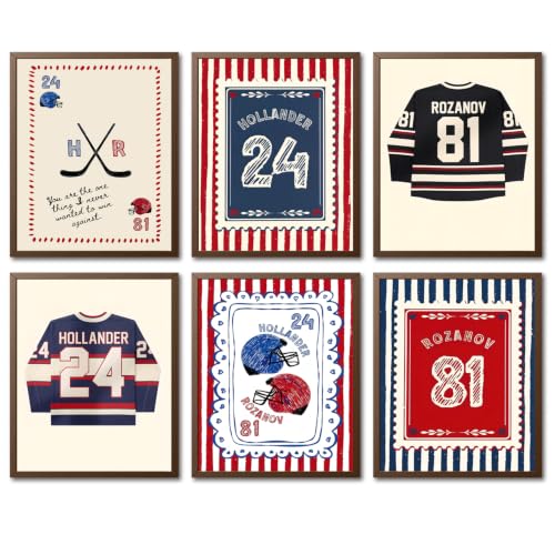 SHRNGCK Preppy Hockey Posters Set of 6 Teen Boys Sports Jersey Wall Art Vintage Hockey Quotes Canvas Print Aesthetic for Living Game Room Bedroom Dorm 8x10 Unframed - color: Ball, size: 10"L x 8"W