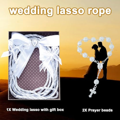 Wedding Lasso - Wedding Lasso Rope Catholicism Christian Wedding Ceremony,with 2 Pcs Prayer Beads，Bride and Groom Wedding Gift (Butterfly White) - color: Butterfly White