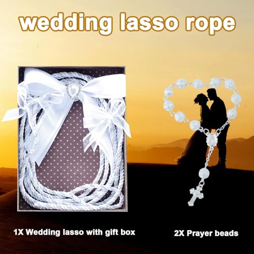 Wedding Lasso - Wedding Lasso Rope Catholicism Christian Wedding Ceremony,with 2 Pcs Prayer Beads，Bride and Groom Wedding Gift (Butterfly White) - color: Butterfly White
