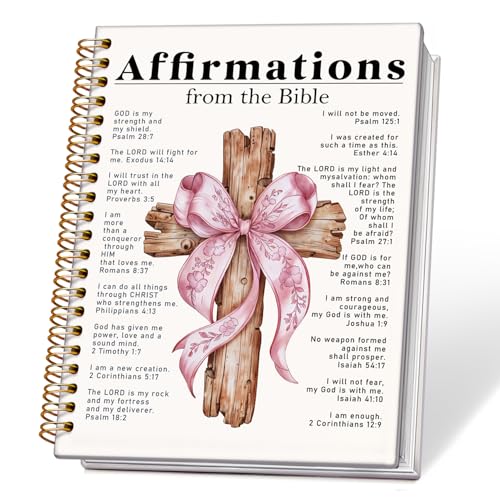 ETVISO Pink Bow Spiral Bible Notebook for Note Taking, Affirmations from the Bible Christian Gifts for Women Girls, Bible Study Supplies Journal, Cute Preppy Hardcover Spiral Notebooks 5.5 x 8.3 - color: 01-Bible(Affirmations from the Bible)