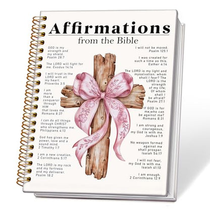ETVISO Pink Bow Spiral Bible Notebook for Note Taking, Affirmations from the Bible Christian Gifts for Women Girls, Bible Study Supplies Journal, Cute Preppy Hardcover Spiral Notebooks 5.5 x 8.3 - color: 01-Bible(Affirmations from the Bible)
