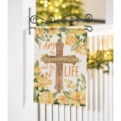 Spring Summer I Am The Resurrection and The Life Decorative Garden - color: Spring Yellow Flower Cross