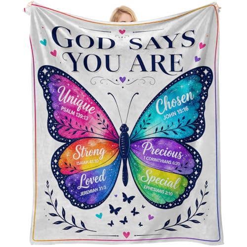 Butterfly Blanket for Women Christian Inspirational Throw Blanket Soft Flannel Fleece Blanket with Scripture Cozy Religious Gift for Mom Sister Aunt Birthday Gifts for Women 50x60 Inch