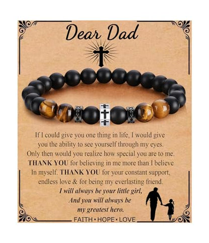 QWNHONEY Cross Bracelet for Men Son Brother Boyfriend Father Dad Husband Father's Day Birthday Christian Religious Faith Graduation Anniversary Christmas Jewelry Gift for Man - style: To Dad from Daughter