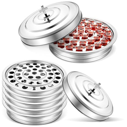 Jingmore Communion Tray - 5 Layers Holy Wine Serving Trays & 1 Pcs Cover Lid, Silver Stainless Steel Stackable Communion Ware Cup Plates for Church