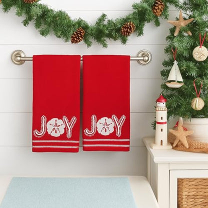 Christmas Red Guest Hand Bathroom Towels, Coastal Ocean Shell Joy, 16x26" - color: Shell Joy