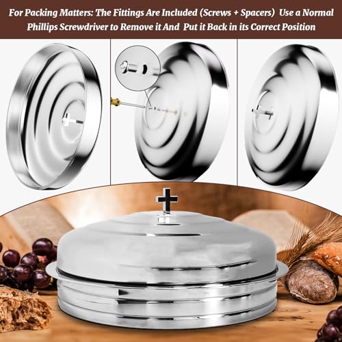 Communion Tray Set 72 Stainless Steel Chalice Cups Bread Tray with Lid