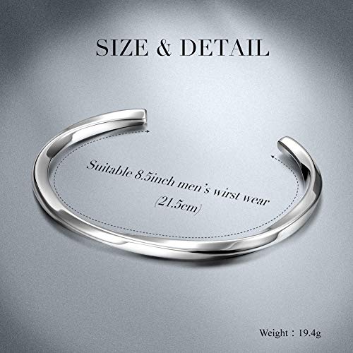 CIUNOFOR Stainless Steel Cuff Bracelets for Men, Men’ Silver Metal Simple Bangle Bracelet, 8.5 inches Inner Circ., Twisted Bracelet for Adult, Viking Jewelry Gift - color: White gold plated