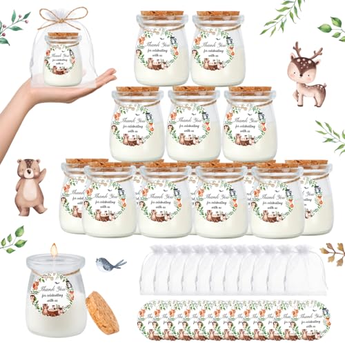 24Pcs Baby Shower Candle Jungle Party Favors Lavender Scented Glass Jars Wax Candle Bulk with Thank You Cards Organza Bags for Guests Boy Girl Birthday Gender Reveal Gift Souvenirs (Jungle, 24) - style: Jungle