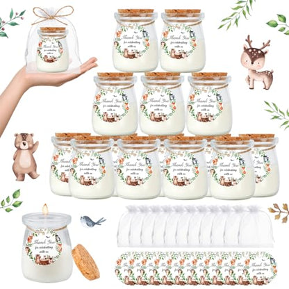 24Pcs Baby Shower Candle Jungle Party Favors Lavender Scented Glass Jars Wax Candle Bulk with Thank You Cards Organza Bags for Guests Boy Girl Birthday Gender Reveal Gift Souvenirs (Jungle, 24) - style: Jungle