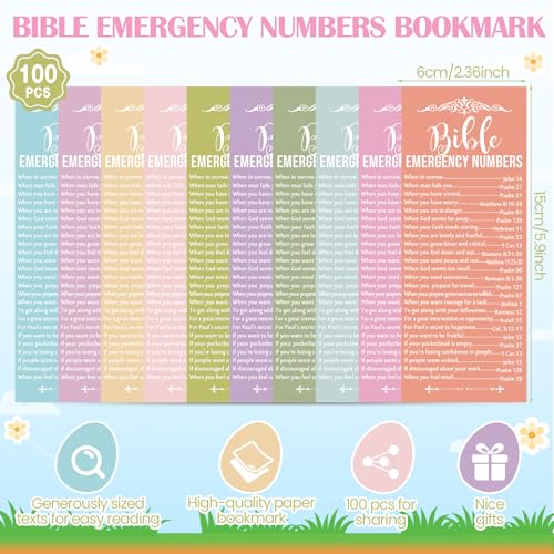 Motiskyy 100 Pcs Bible Emergency Numbers Bookmark Gift, Pastel Color - color: Pastel Color