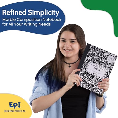 4 Pack - EPI College Ruled Composition Notebook Black - 200 Pages (100 Sheets), 9-3/4 x 7-½ - Classroom Back to School Supplies, Heavy Duty, Durable Hardcover Office Notebooks, Sewn - size: Pack of 4, style: College Ruled