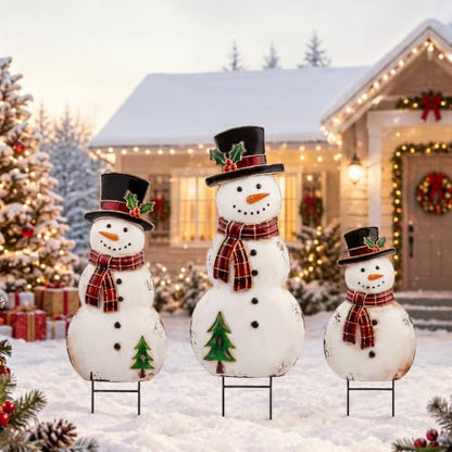 Amyhill 3 Pcs Christmas Outdoor Decor Snowman Metal Garden Stakes - style: Snowman