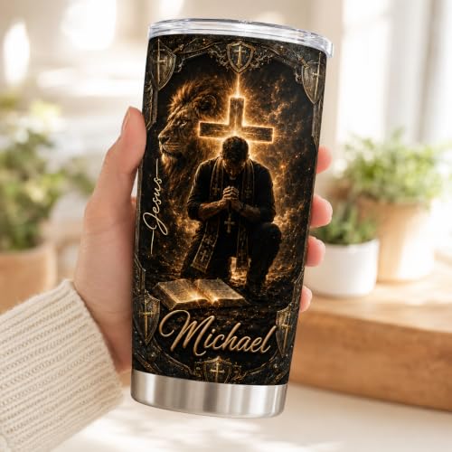 Personalized Christian Gifts For Men - Man Of Faith A Child Of God Warrior Christ Tumbler V3 - Religious Bible Faith For Dad, Husband, Grandpa on Fathers Day, Christmas, Birthday - color: CH-VAR-03