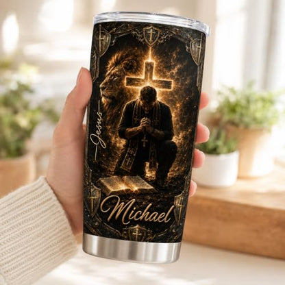 Personalized Christian Gifts For Men - Man Of Faith A Child Of God Warrior Christ Tumbler V3 - Religious Bible Faith For Dad, Husband, Grandpa on Fathers Day, Christmas, Birthday - color: CH-VAR-03