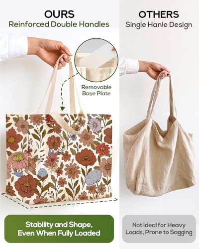 Miss Adola Cute Extra Large Canvas Grocery Tote Bag - color: Orange Floral