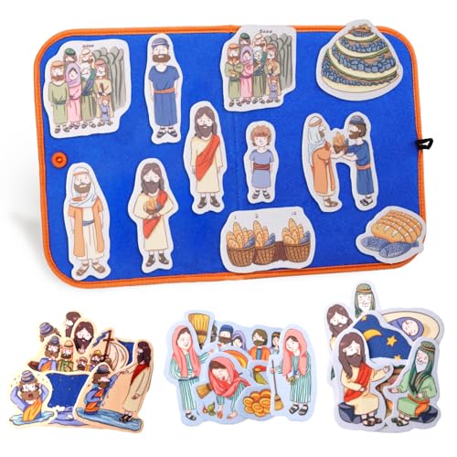 CHEFAN Feeding 5000 Felt Board Bible Stories, 4 Story Sets for Kids - color: Feeding the 5000 & Other 3 Bible Stories Set
