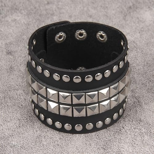GelConnie Punk Leather Cuff Bracelet Adjustable Straps Wrap Bracelets Arm Armor Cuff Gothic Leather Wristbands for Men, Women - color: MLPB099-Black