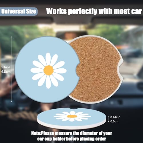 Cup Holders Car Coasters - White Daisy Flower Absorbent Ceramic Coaster, Drink Cup Holder Coasters, Auto Accessories for Women & Men, Pack of 2 - color: White Daisy Flower