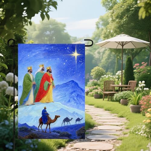 IVN Christmas Wise Men Garden Flag 12x18 Inch Double Sided - color: Three Kings Journey Christmas Flag