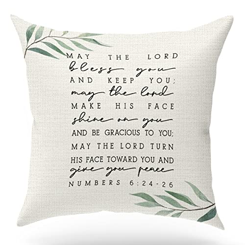 KongMoTree Bible Verse Throw Pillow Cover, Blessing Gift, Scripture Art, Scripture Sayings, Bible Quote, Numbers 6:24-26, Church Gifts, Sofa Bed Living Room Porch Decoration, 18x18 Inch(GMS782) - color: Numbers 6:24-26