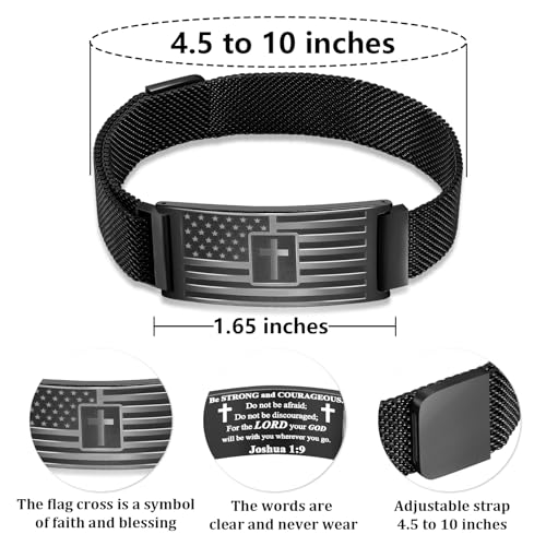 DuoDiner Cross Bracelet for Men Gifts Christian Confirmation Baptism Gifts - color: Black, size: Flag Cross-Joshua 1:9