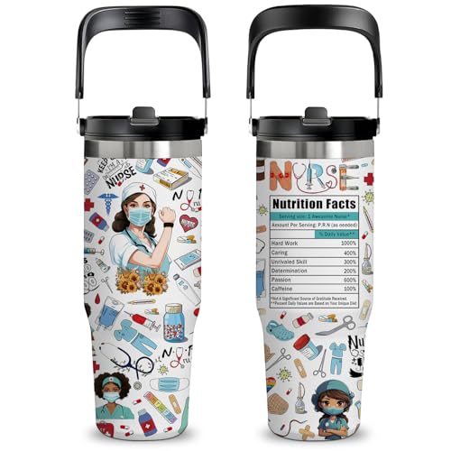 30oz Nurse Tumbler with Handle and Flip Straw, Nurse Gifts for Women - color: Nurse2