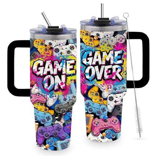 Gaming Gamer Gifts for Men, Video Game 40oz Tumbler with Handle - color: Gameing-Black