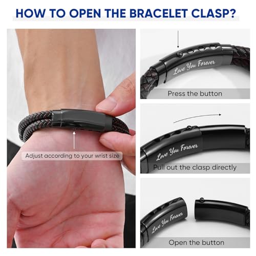 Christian Brown Leather Bracelet for Men - Double-Row Braided Leather Faith Cross Bracelets Bangle Religious Baptism Inspirational Bible Verse Jewelry Gift for Young Men Teenage, Adjustable Wristband - color: Love you forever