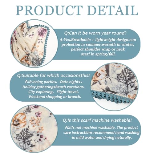 Yeieeo Boho Scarf for Women Lightweight Floral Printed Scarf Fall Winter Fashion Fringed Shawl - color: Floral 25