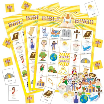 30 Players Bible Bingo Game for Kids - Vacation Sunday School Christian Church Game - Activities Easter Gifts Family Open Day Supplies - color: Bible