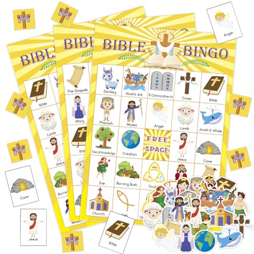 30 Players Bible Bingo Game for Kids - Vacation Sunday School Christian Church Game - Activities Easter Gifts Family Open Day Supplies - color: Bible
