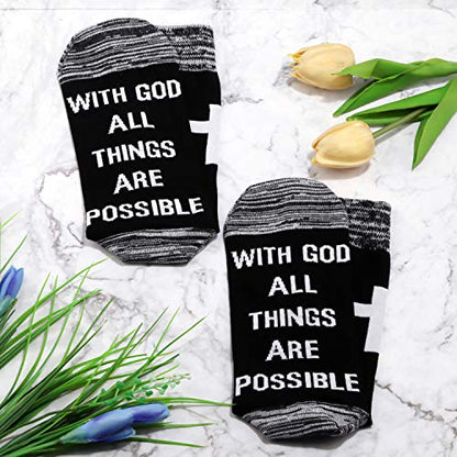 JXGZSO Motivational Christian Socks Cross Inspirational Gift With God All Things Are Possible Religious Gift
