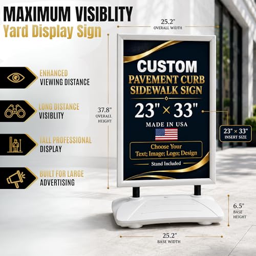 Custom Weighted Sidewalk Sign Display by BCB Print – 23x33 Outdoor Sign Holder with Custom Print | Heavy Duty Advertising Stand for Business, Storefront Use | Made in USA - color: Pavement Curb Sidewalk Sign