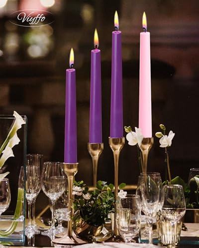 Viyffo Advent Taper Candles 10 Inch 4 Pack Unscented Smokeless - color: 10 Inch Purple and Pink Advent