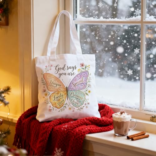 Christian Tote Bag Religious Gifts Canvas Bags for Women Men Shopping Work Gym Picnic Travel - color: God Says You Are