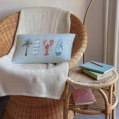 Blue Coastal 12x20 Throw Pillow Cover, Beach Surf Room Decor - color: 01-coastal Pillow Cover-blue(white)